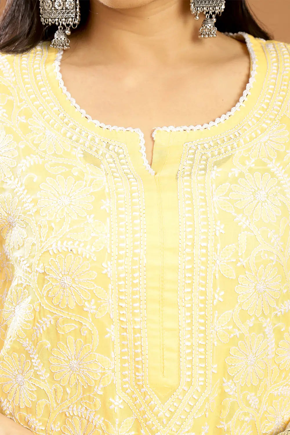 Yellow Chikankari Mul Cotton Designer Kurta