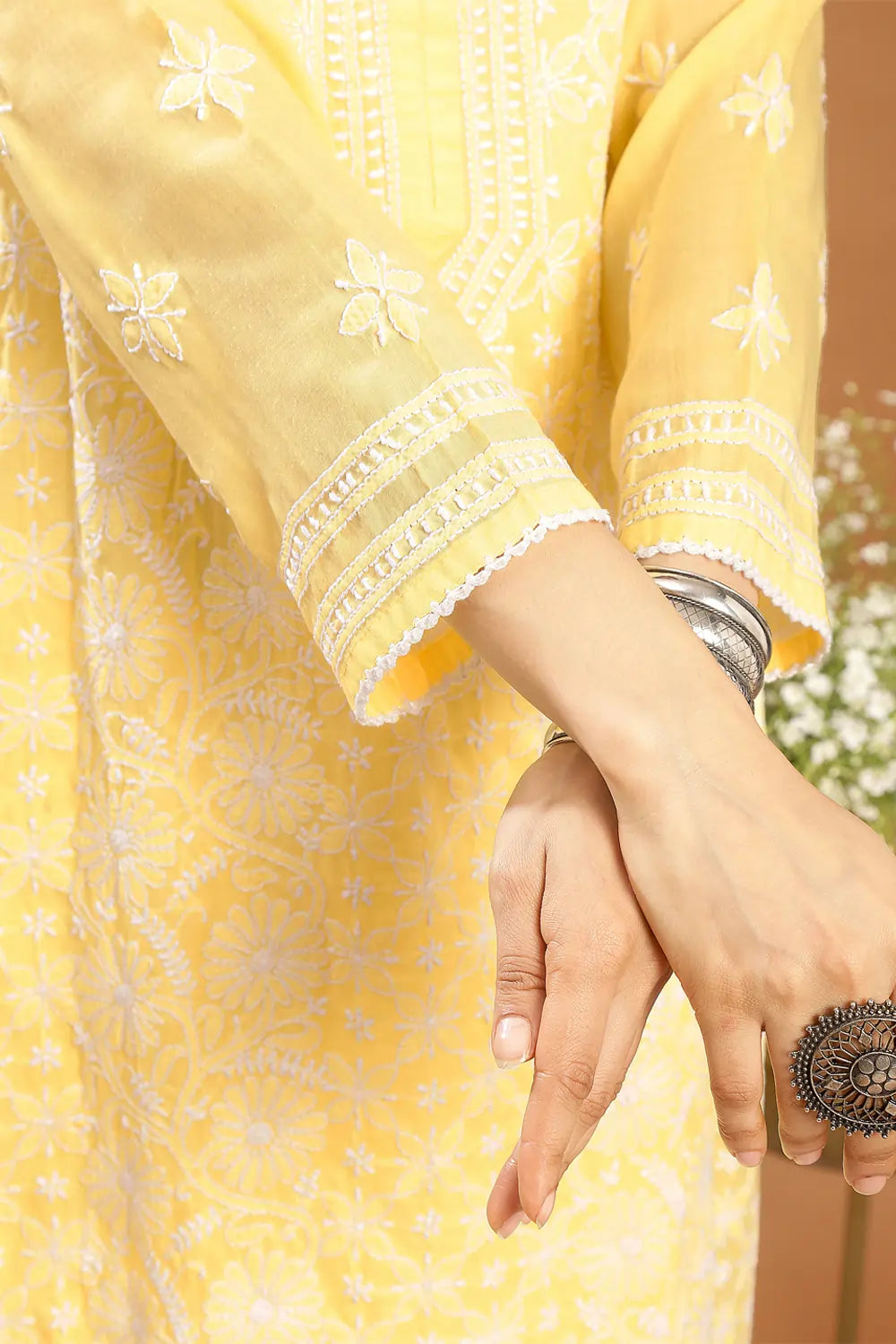 Yellow Chikankari Mul Cotton Designer Kurta