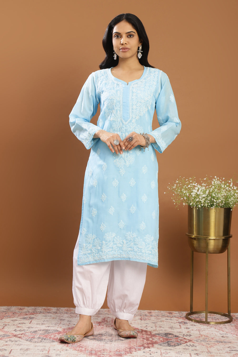 Blue Chikankari Cotton Kurta