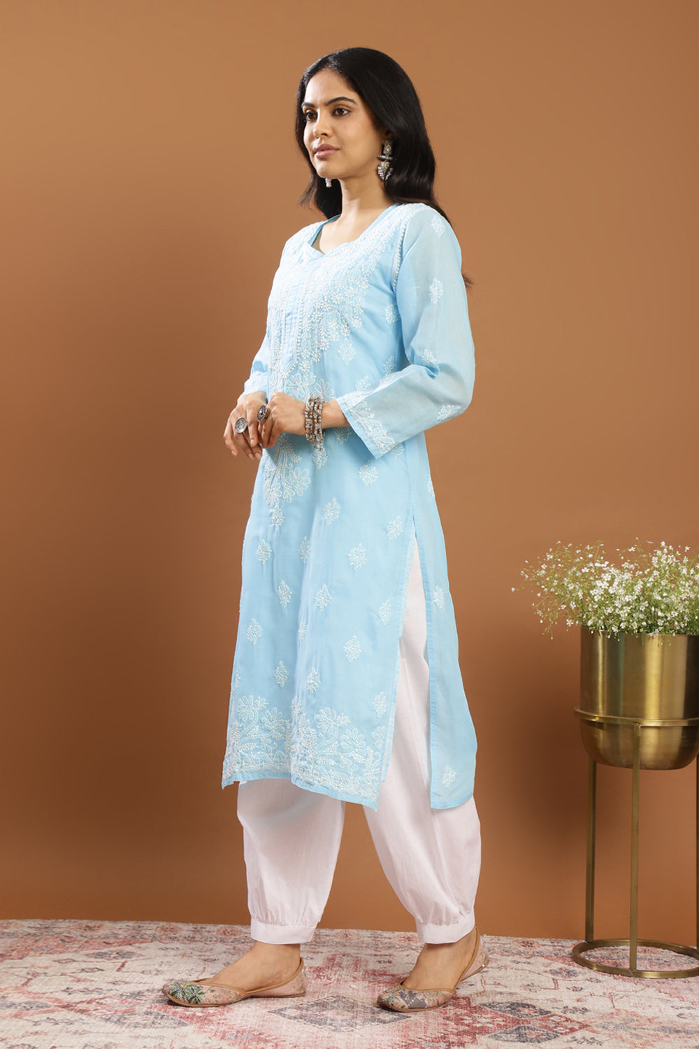 Blue Chikankari Cotton Kurta