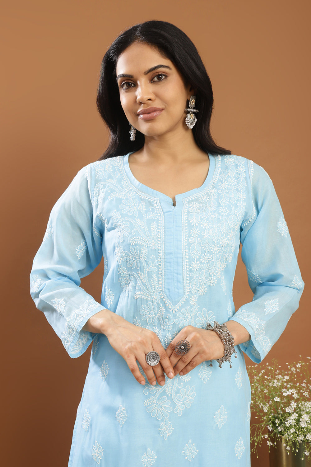 Blue Chikankari Cotton Kurta