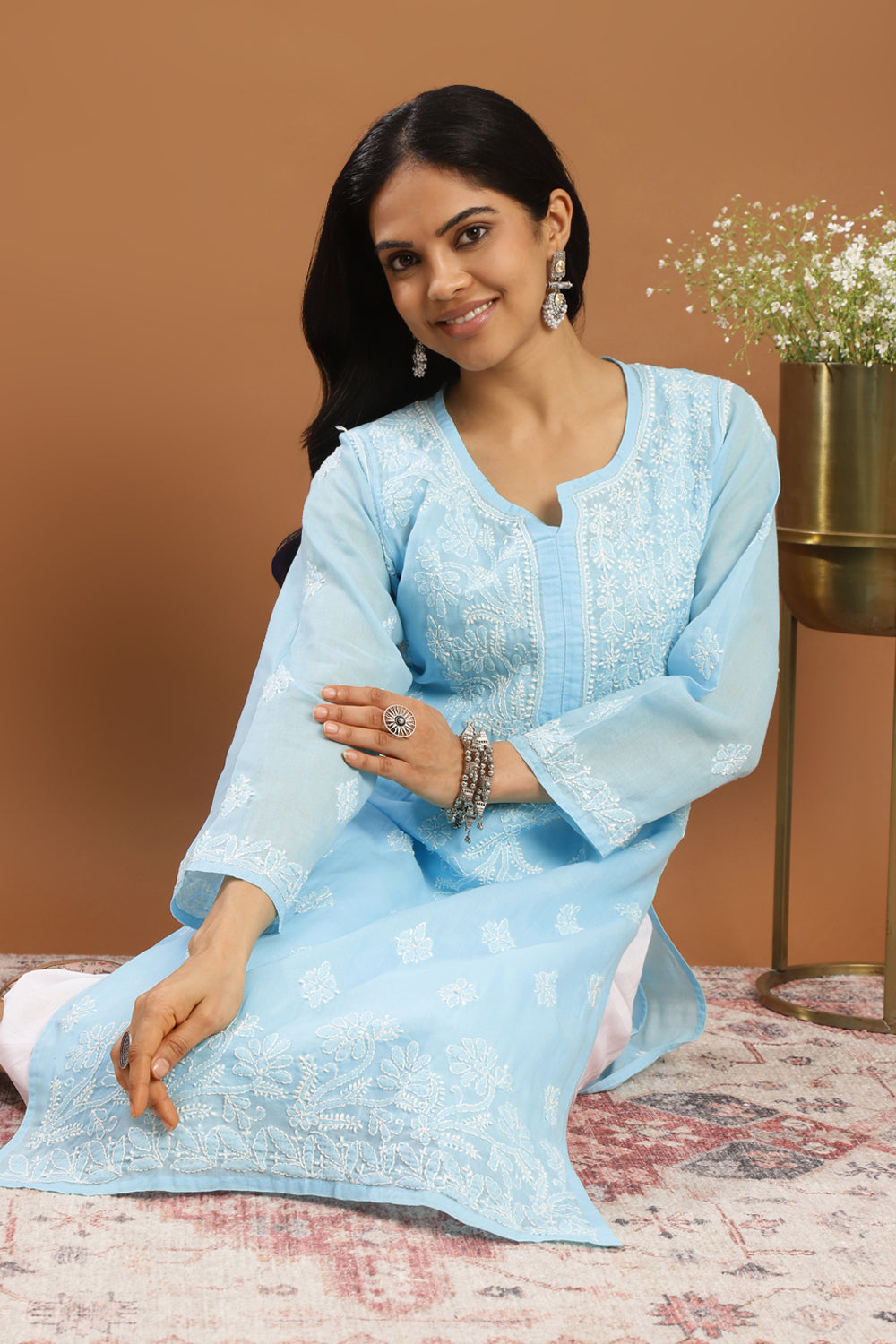 Blue Chikankari Cotton Kurta