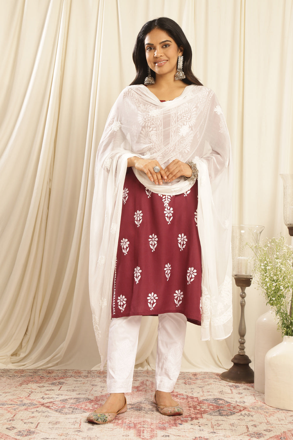 Maroon Modal Chikankari Kurta