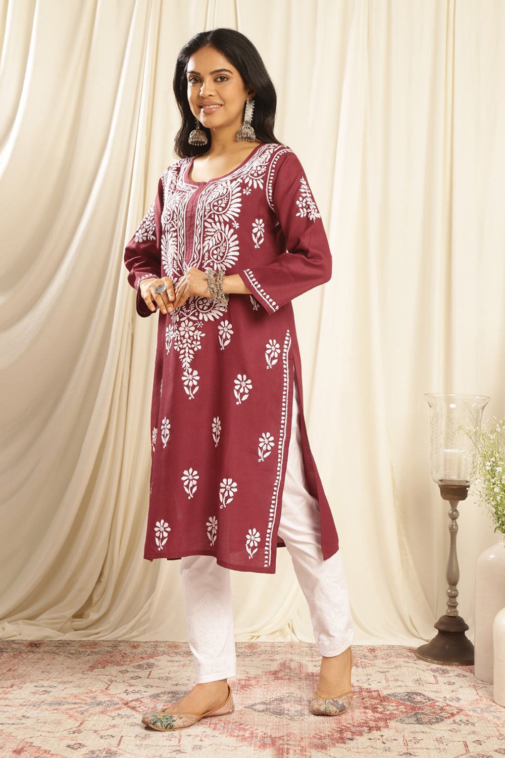 Maroon Modal Chikankari Kurta