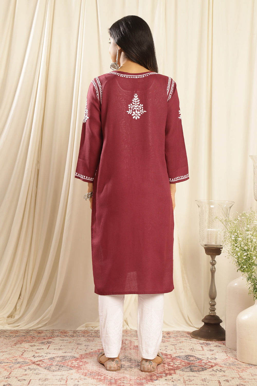 Maroon Modal Chikankari Kurta