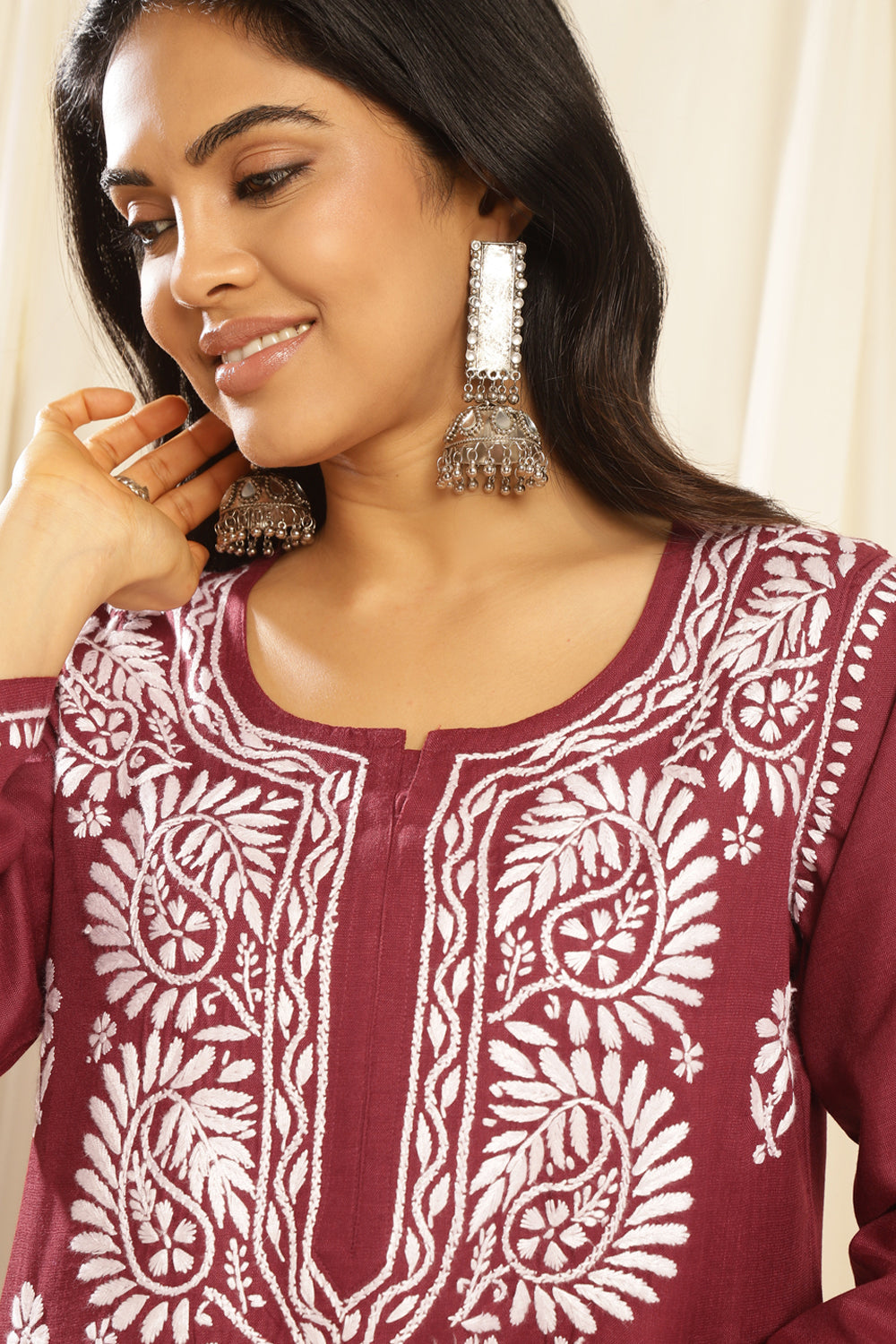 Maroon Modal Chikankari Kurta