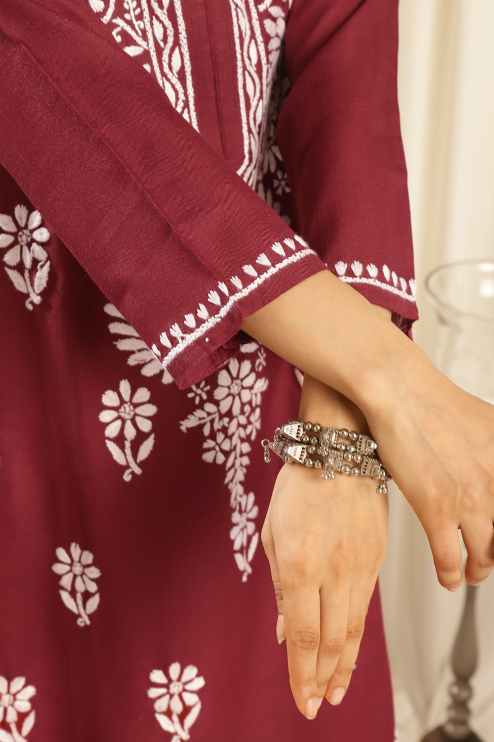 Maroon Modal Chikankari Kurta