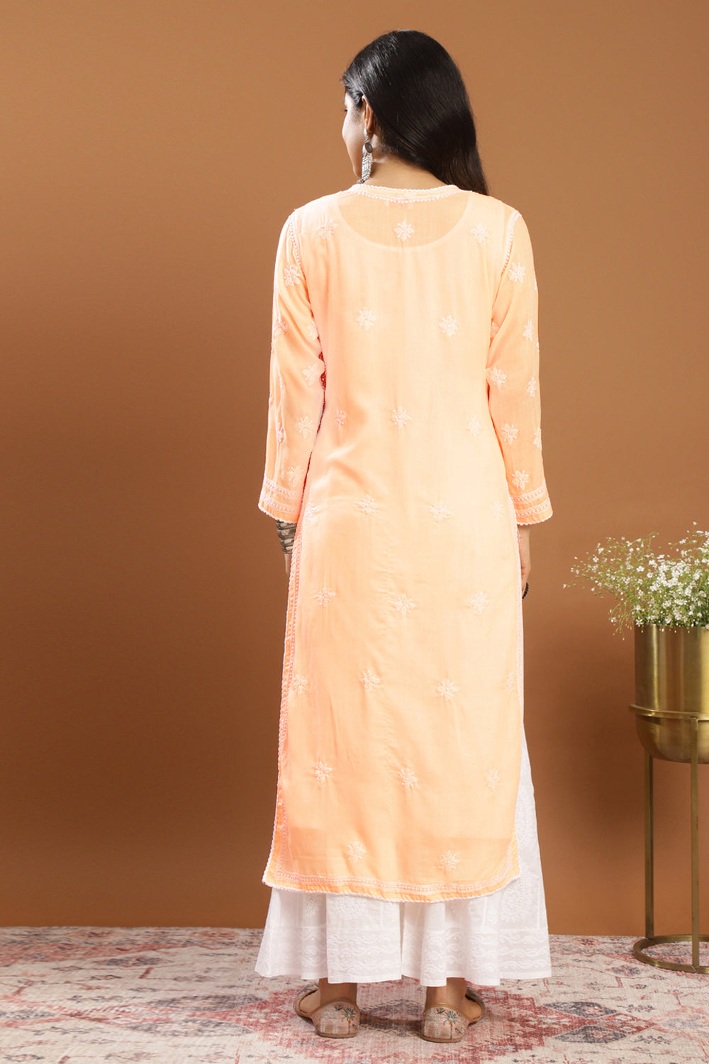 Orange Chikankari Mul Cotton Designer Kurta