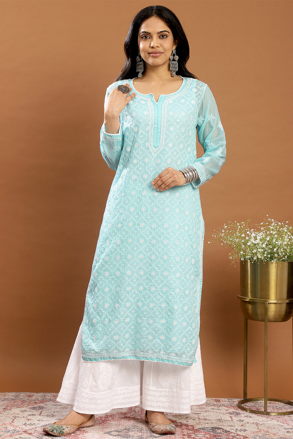 Blue Chikankari Mul Cotton Designer Kurta