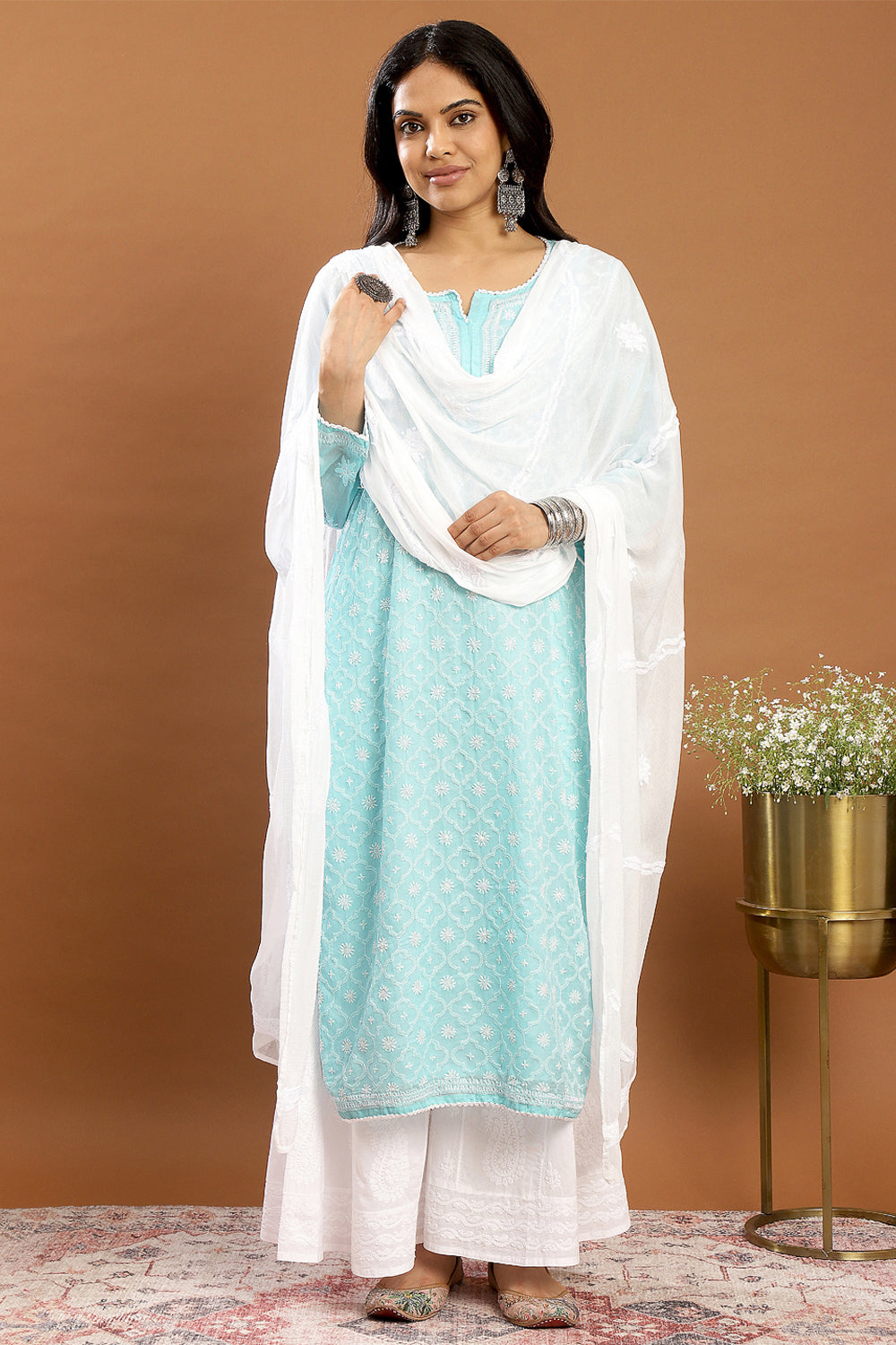 Blue Chikankari Mul Cotton Designer Kurta