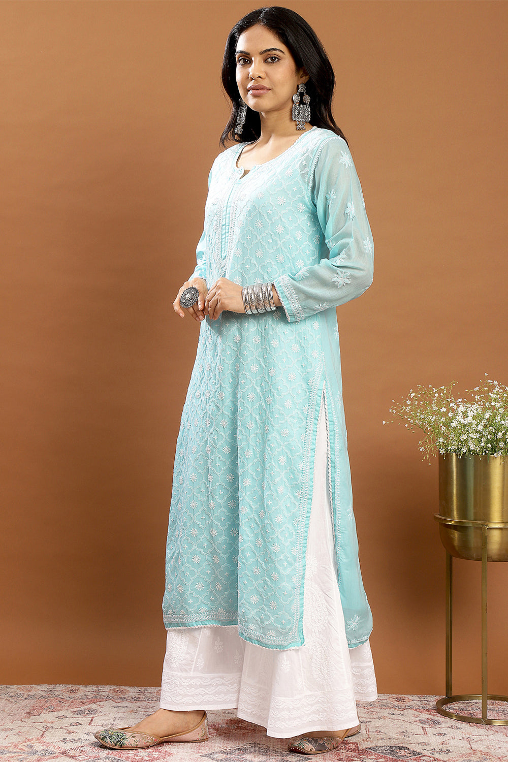 Blue Chikankari Mul Cotton Designer Kurta