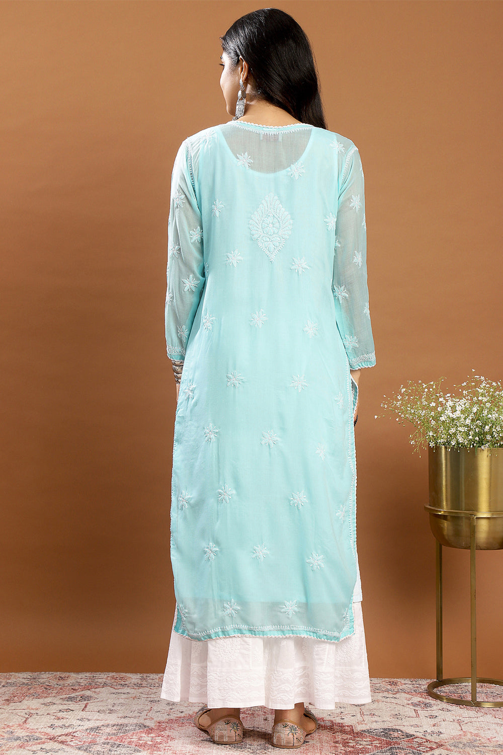 Blue Chikankari Mul Cotton Designer Kurta