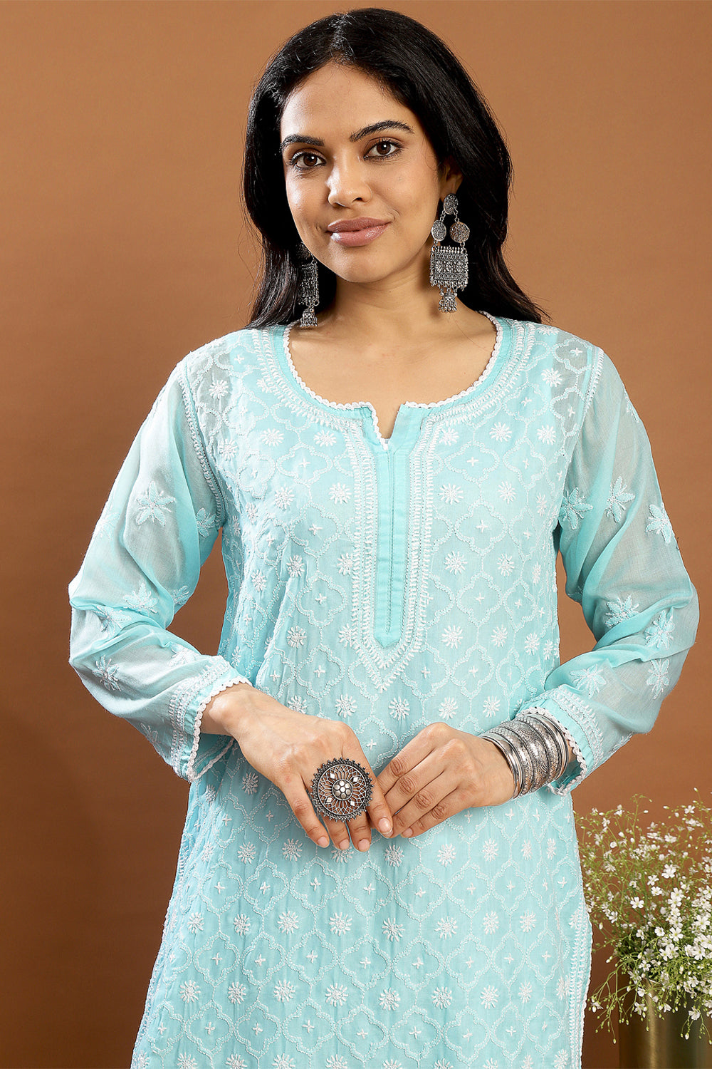 Blue Chikankari Mul Cotton Designer Kurta