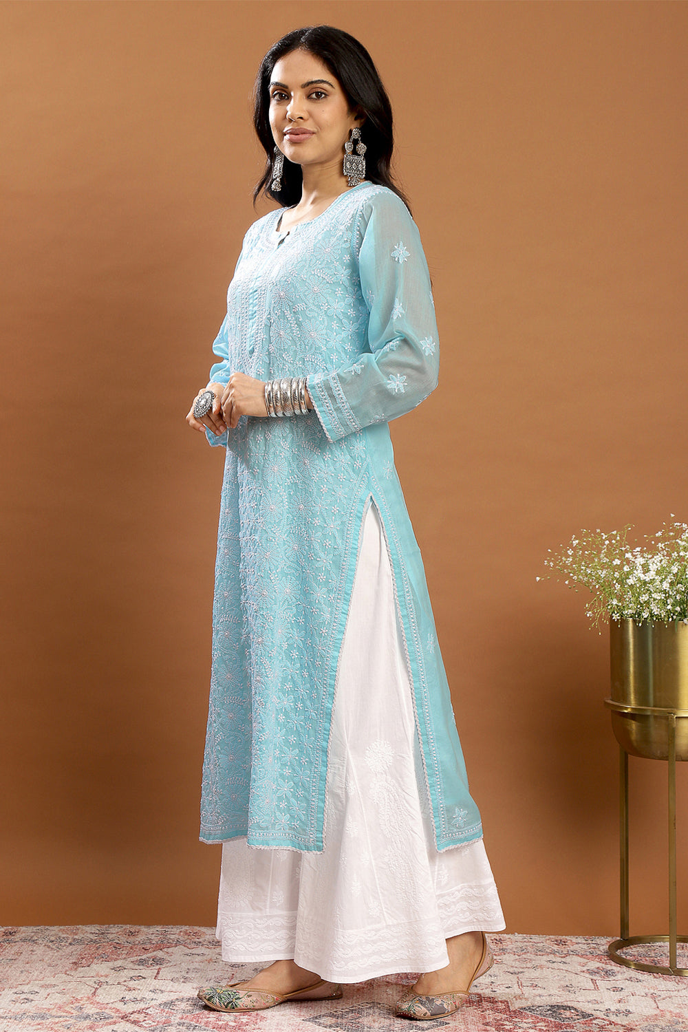 Blue Chikankari Mul Cotton Designer Kurta