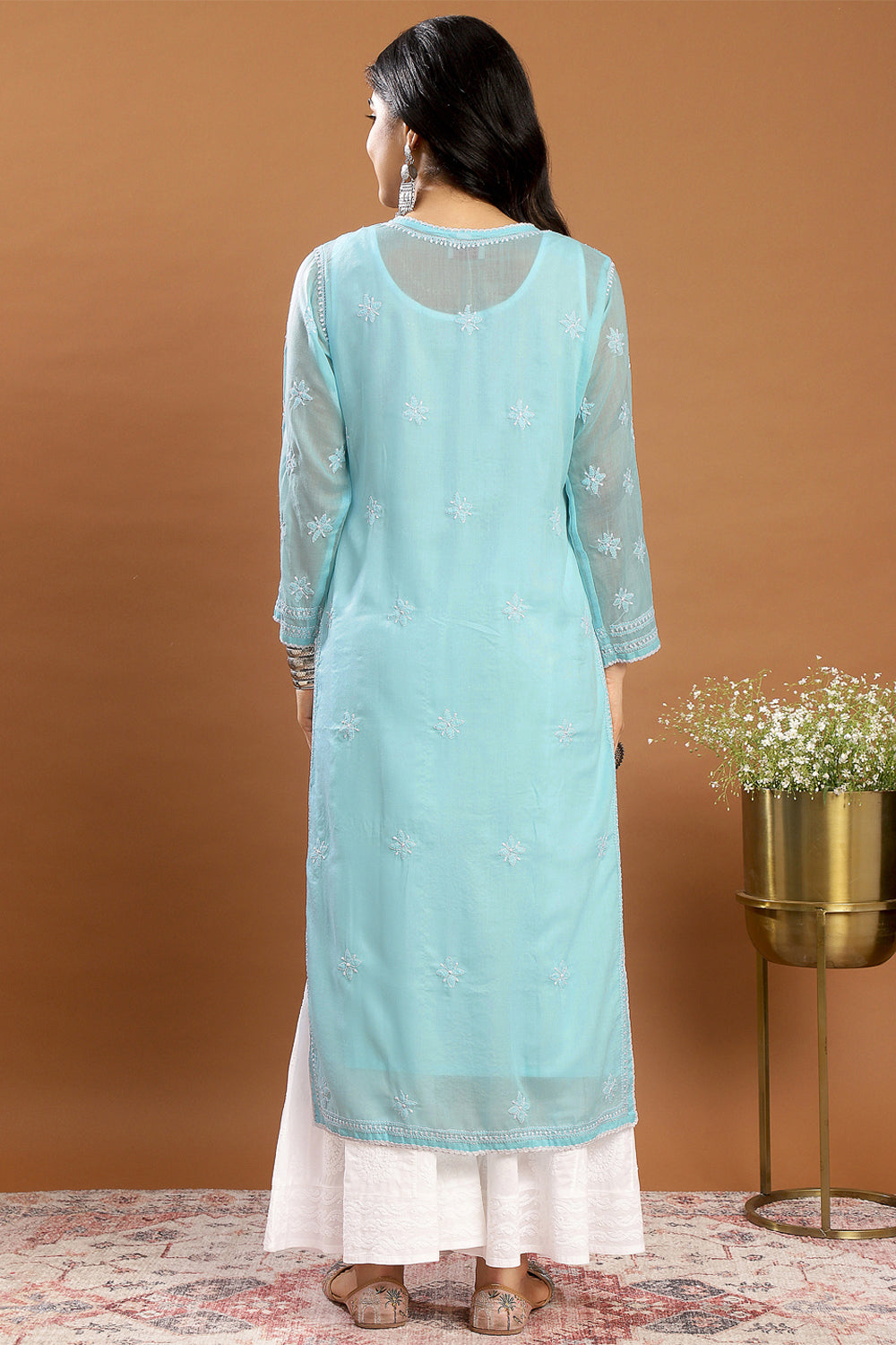 Blue Chikankari Mul Cotton Designer Kurta