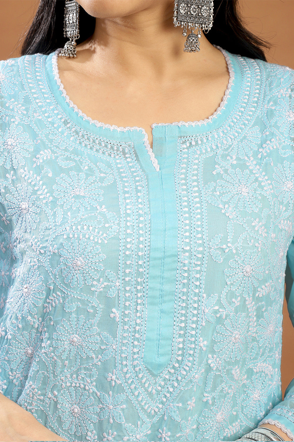 Blue Chikankari Mul Cotton Designer Kurta