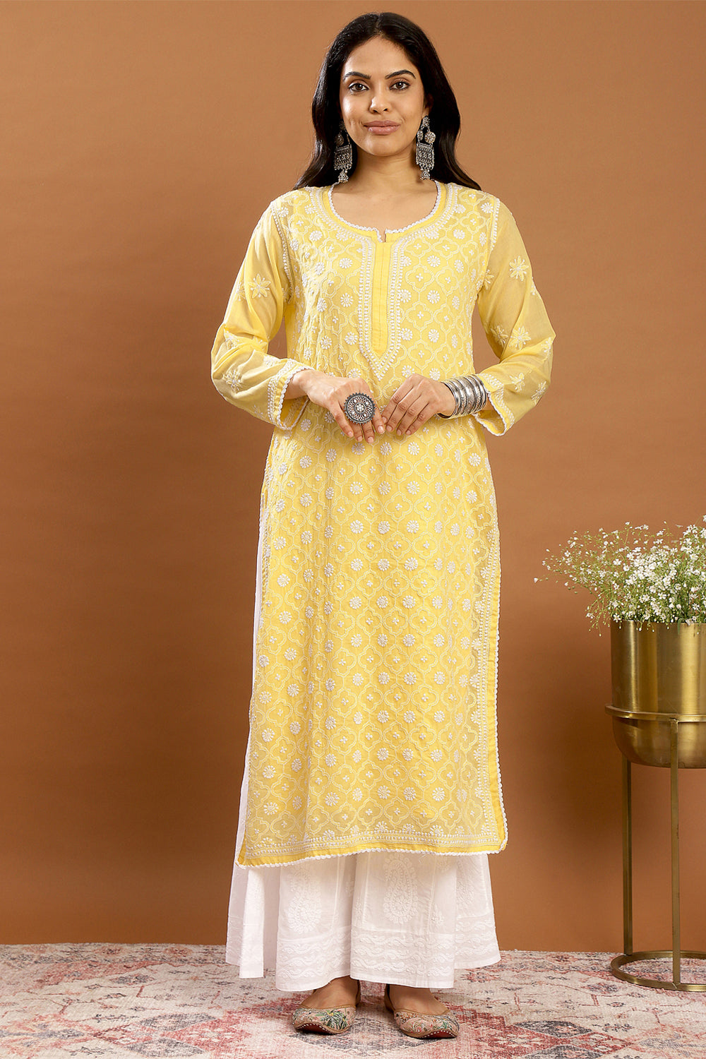 Yellow Chikankari Mul Cotton Designer Kurta