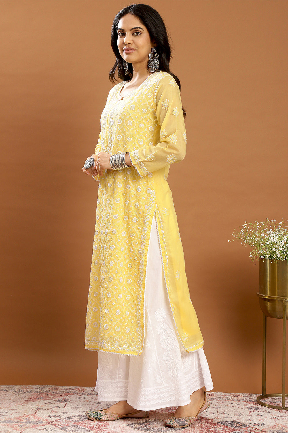 Yellow Chikankari Mul Cotton Designer Kurta