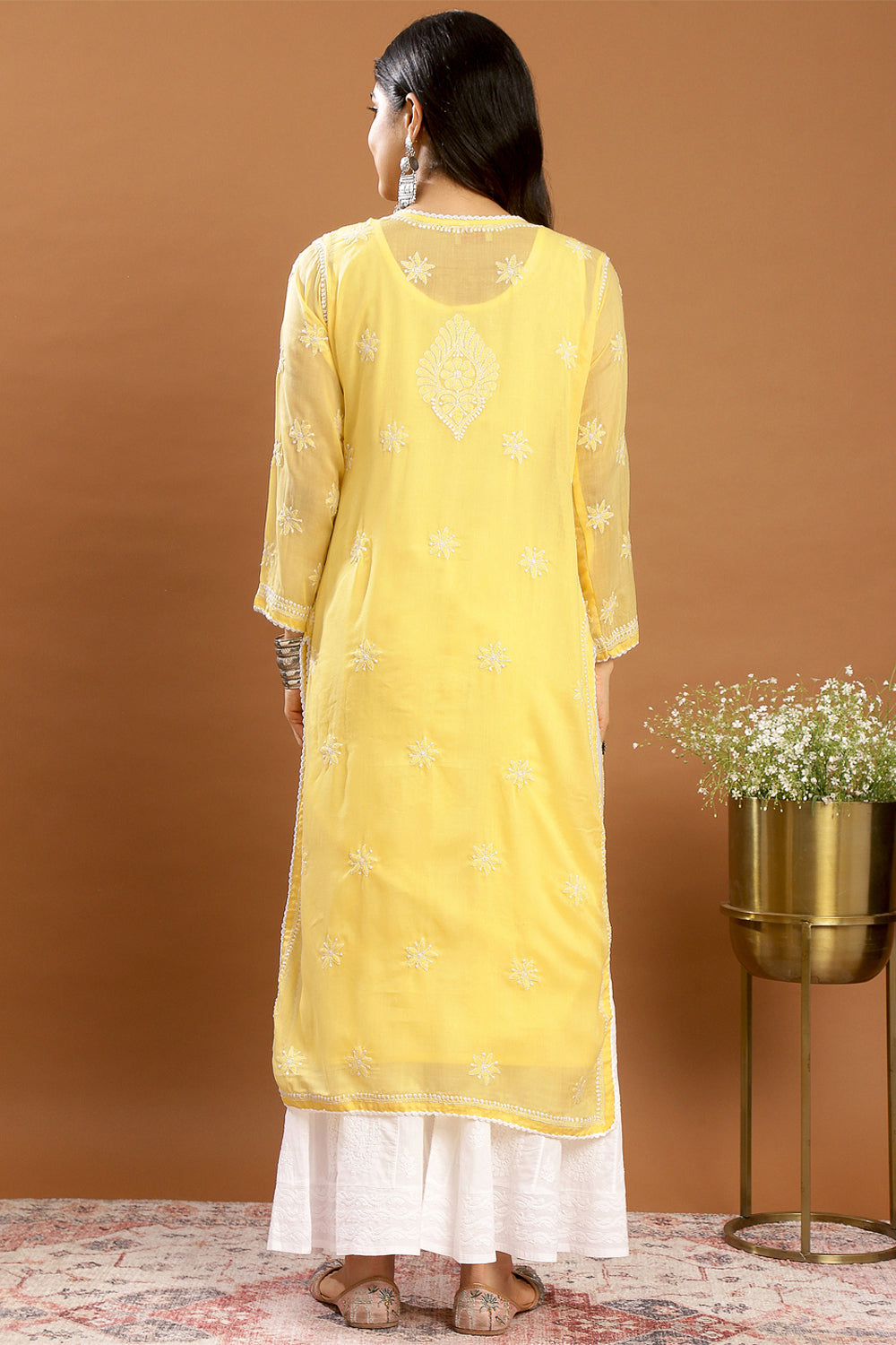 Yellow Chikankari Mul Cotton Designer Kurta