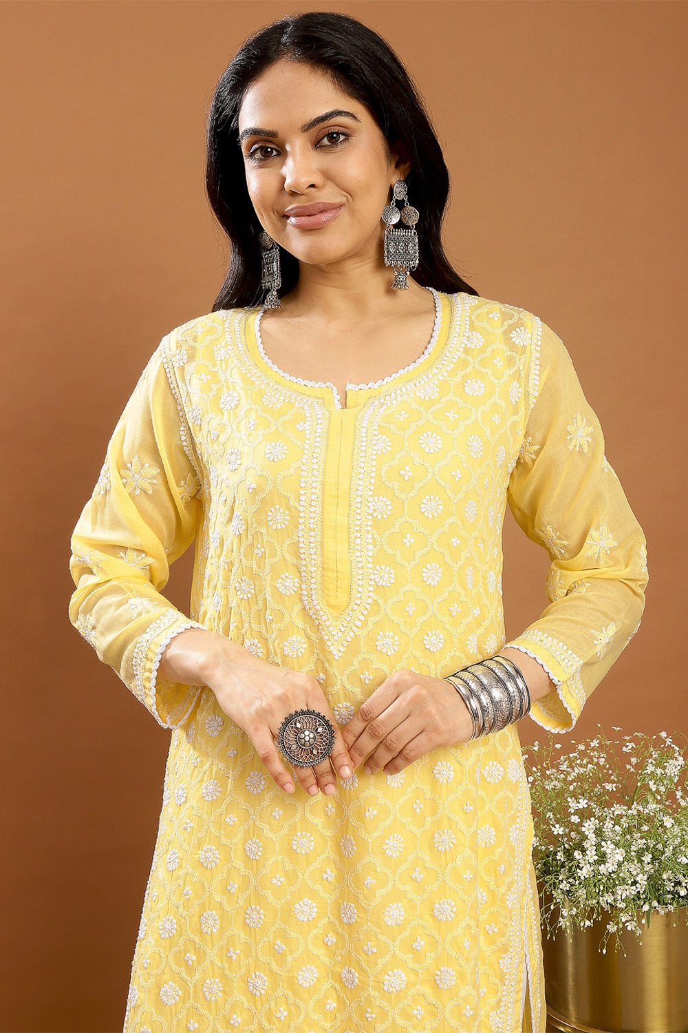 Yellow Chikankari Mul Cotton Designer Kurta