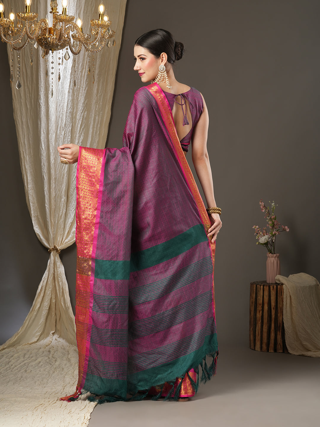 Aura Silk Burgundy Woven Design Designer Saree With Blouse