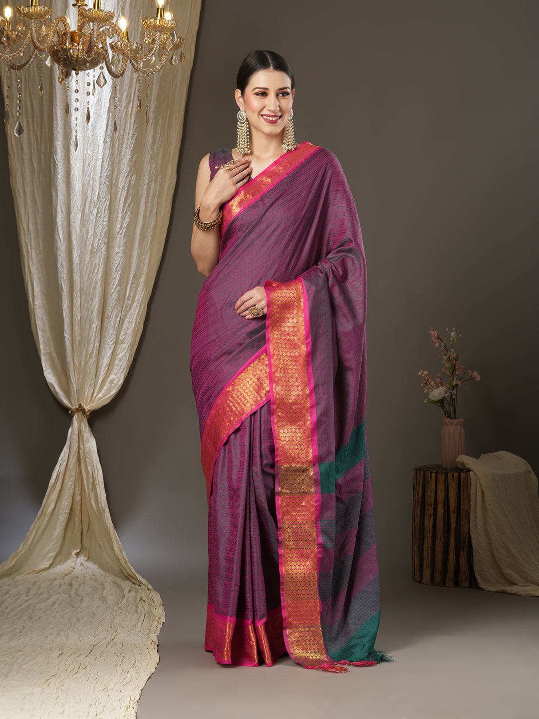 Aura Silk Burgundy Woven Design Designer Saree With Blouse