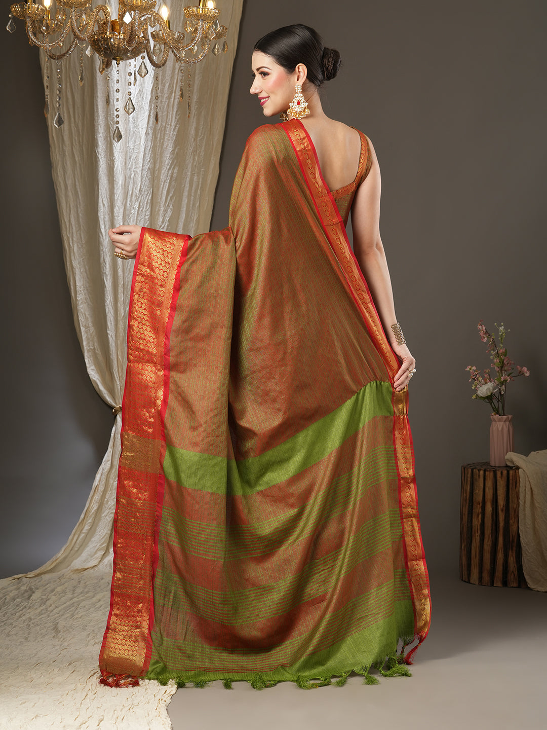 Aura Silk Orange Woven Design Designer Saree With Blouse