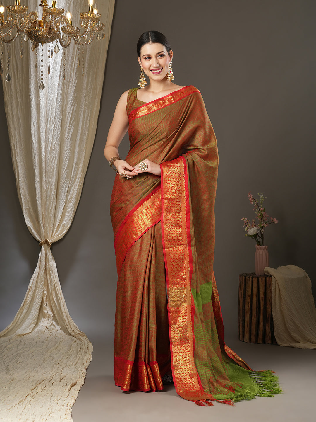 Aura Silk Orange Woven Design Designer Saree With Blouse