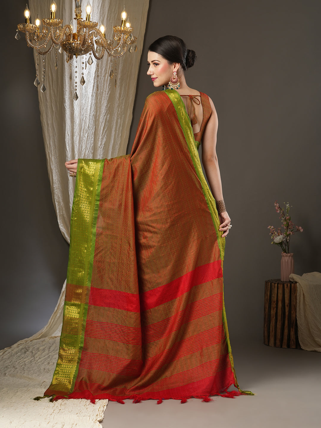 Aura Silk Rust Woven Design Designer Saree With Blouse