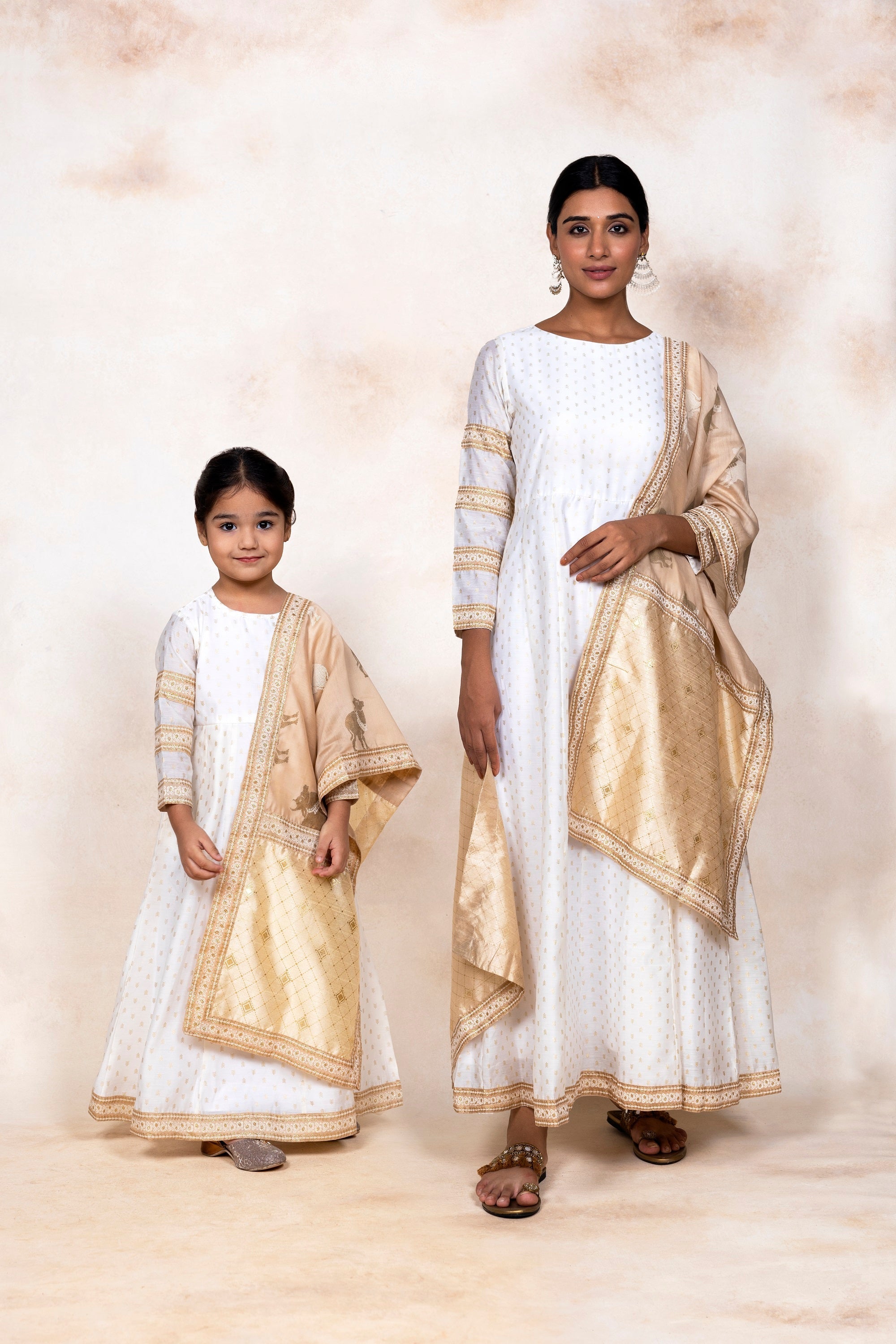 Off White Chanderi Girl's Kurta Sets