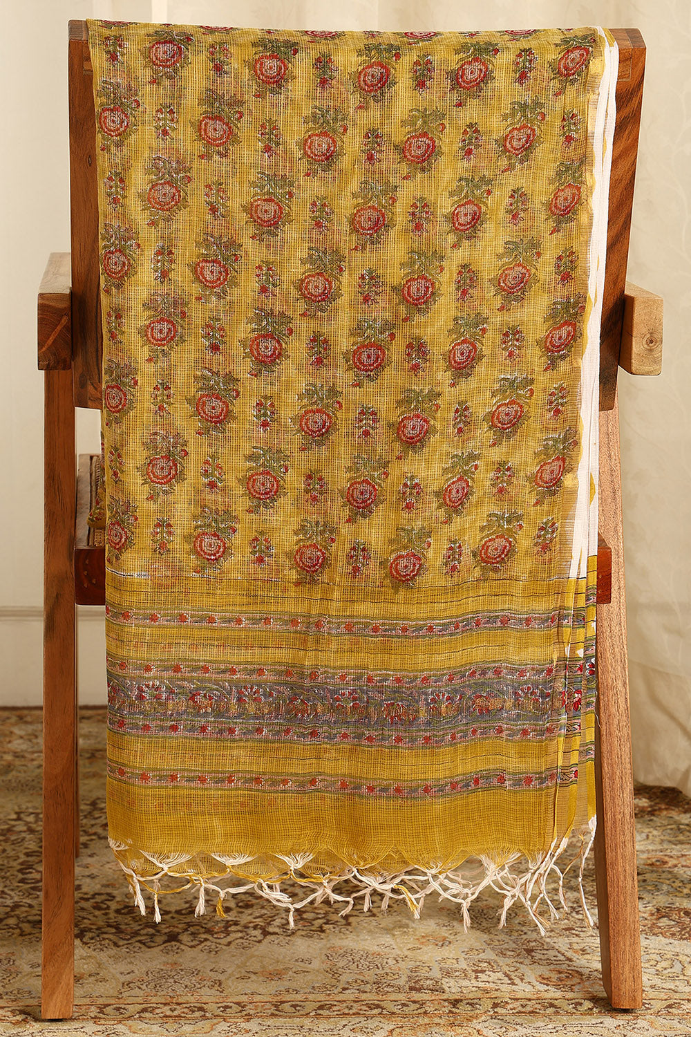 Mustard Yellow/Maroon Kota Doria Dupatta