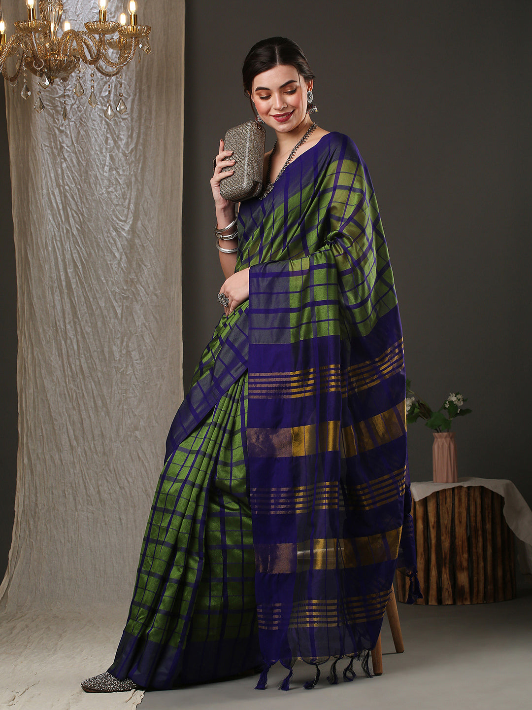 Aura Silk Green Woven Design Designer Saree With Blouse