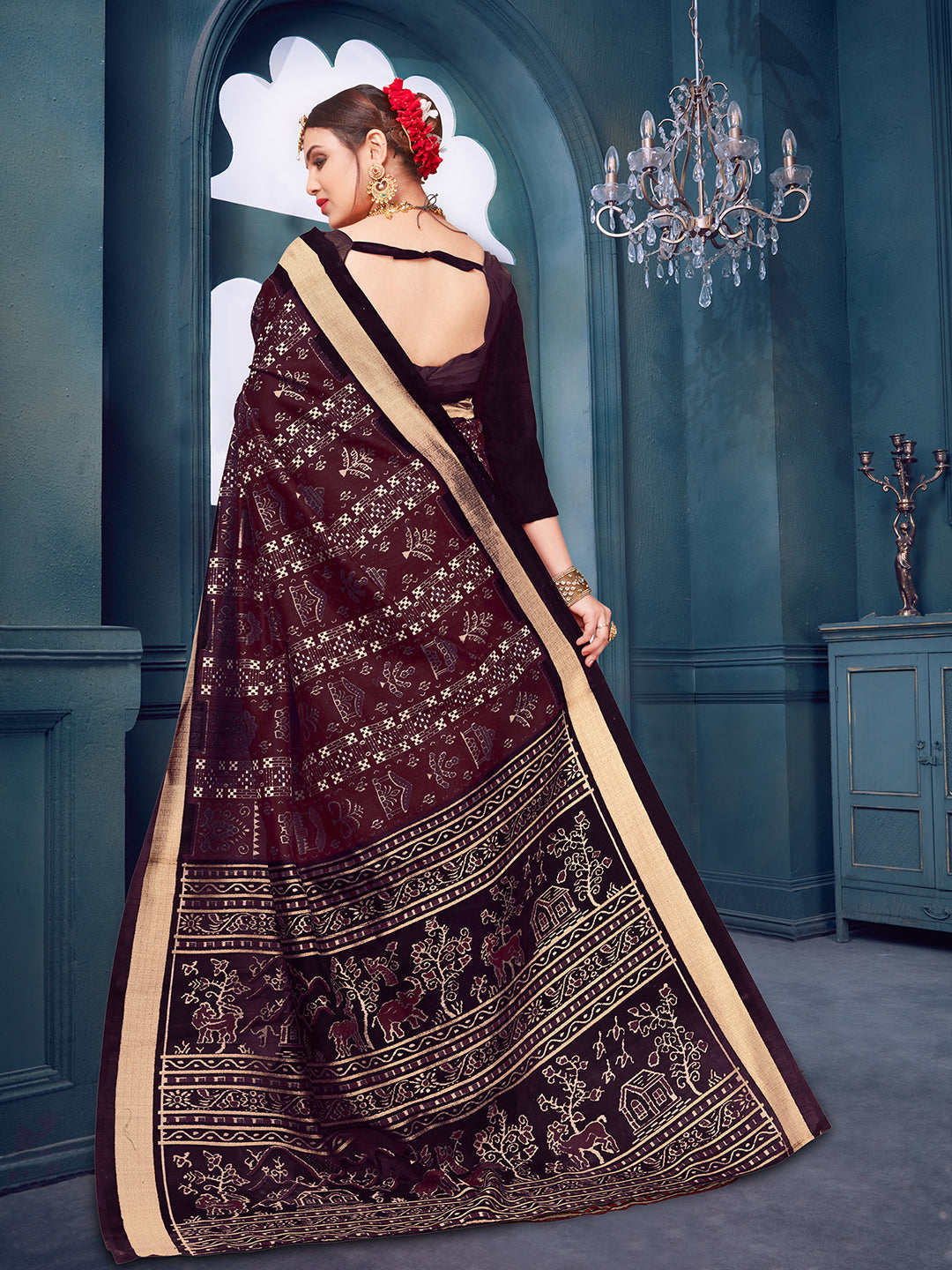 Bhagalpuri Silk Burgundy Printed Designer Saree With Blouse