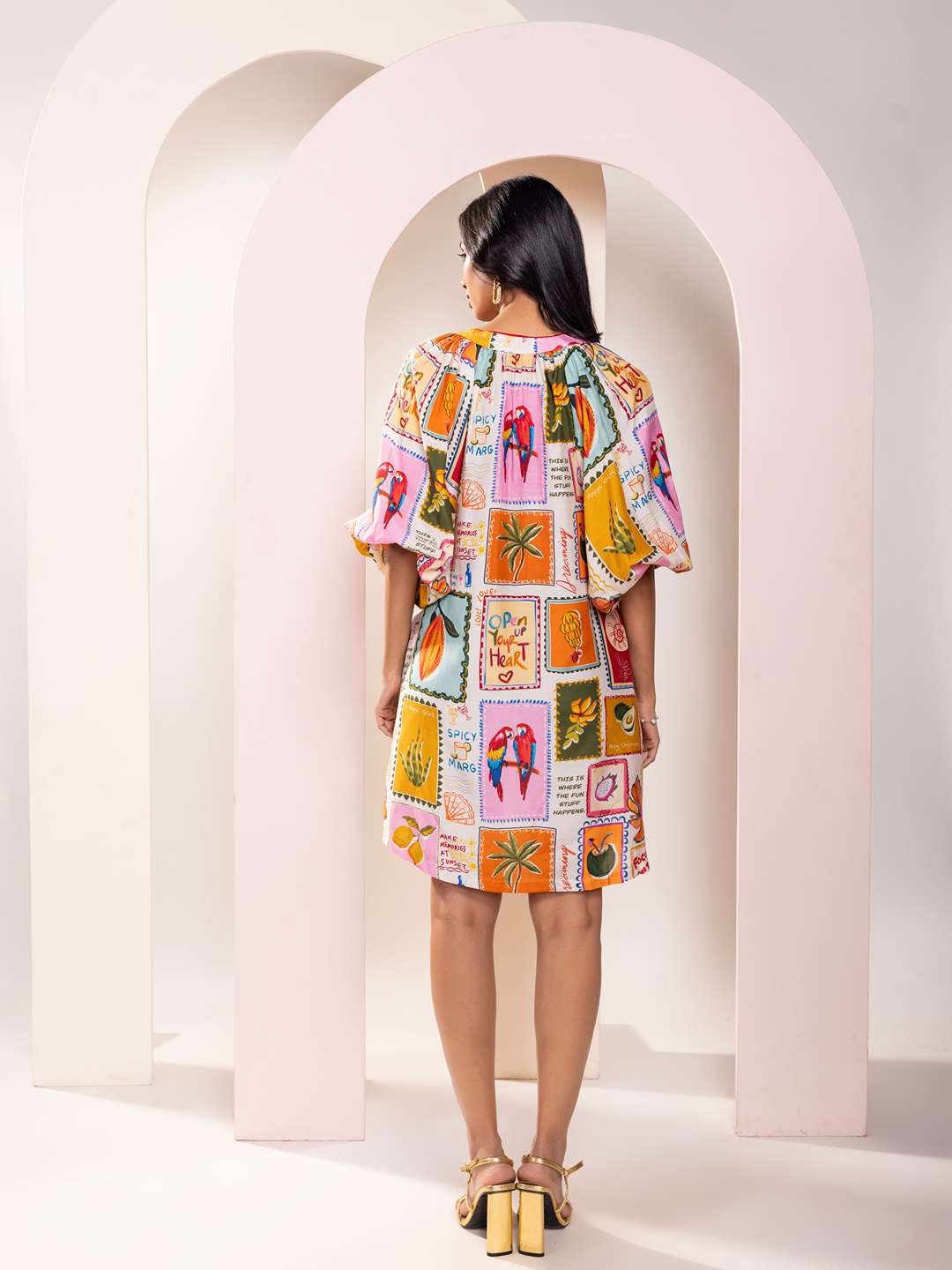 Stamp Printed Mini Dress