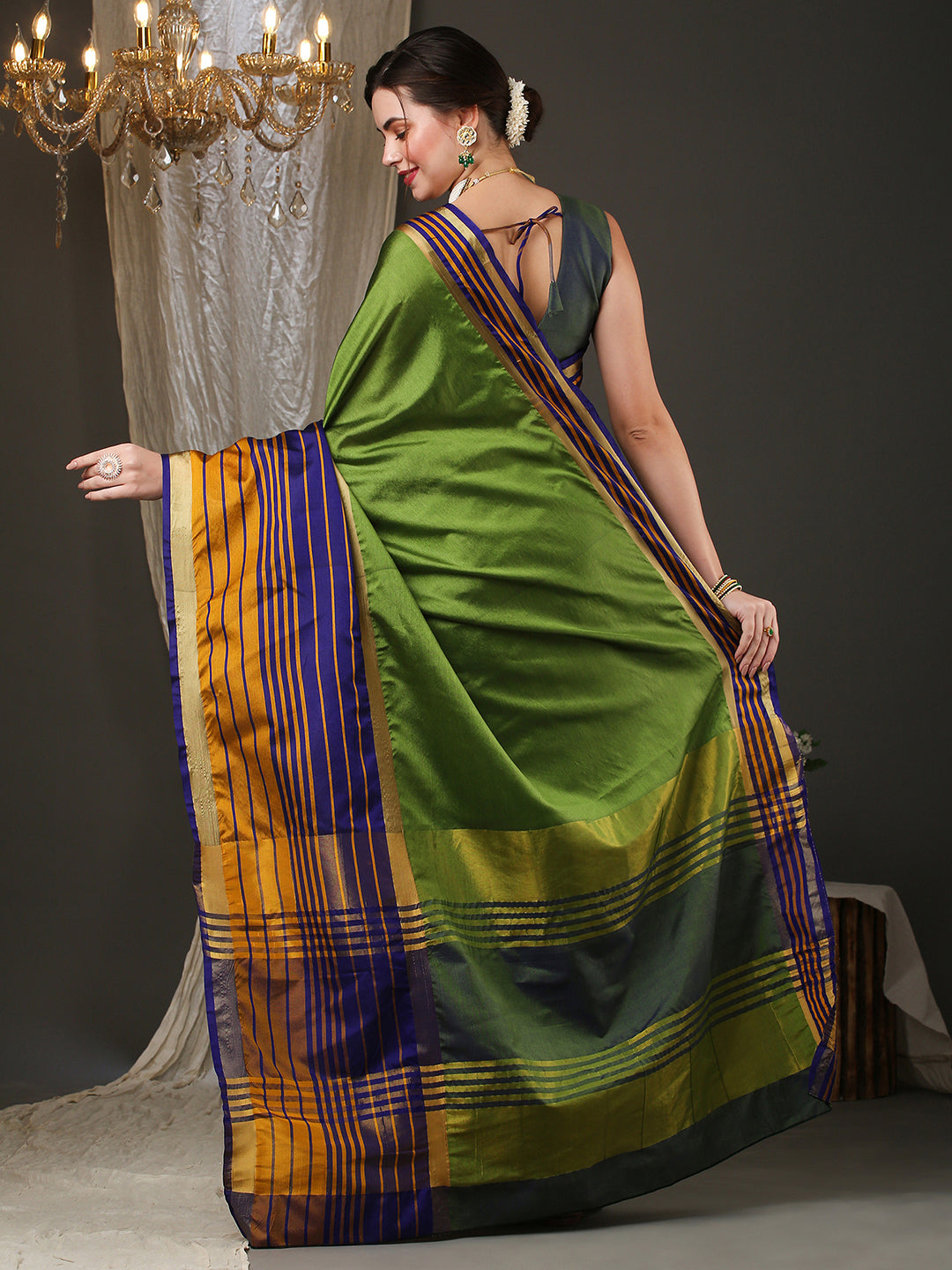 Aura Silk Green Woven Design Designer Saree With Blouse