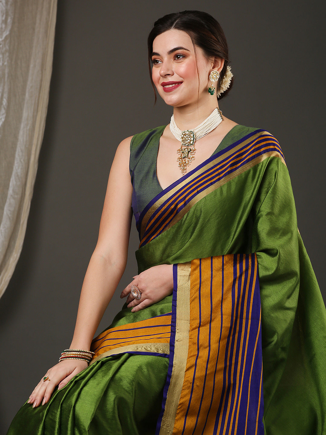 Aura Silk Green Woven Design Designer Saree With Blouse