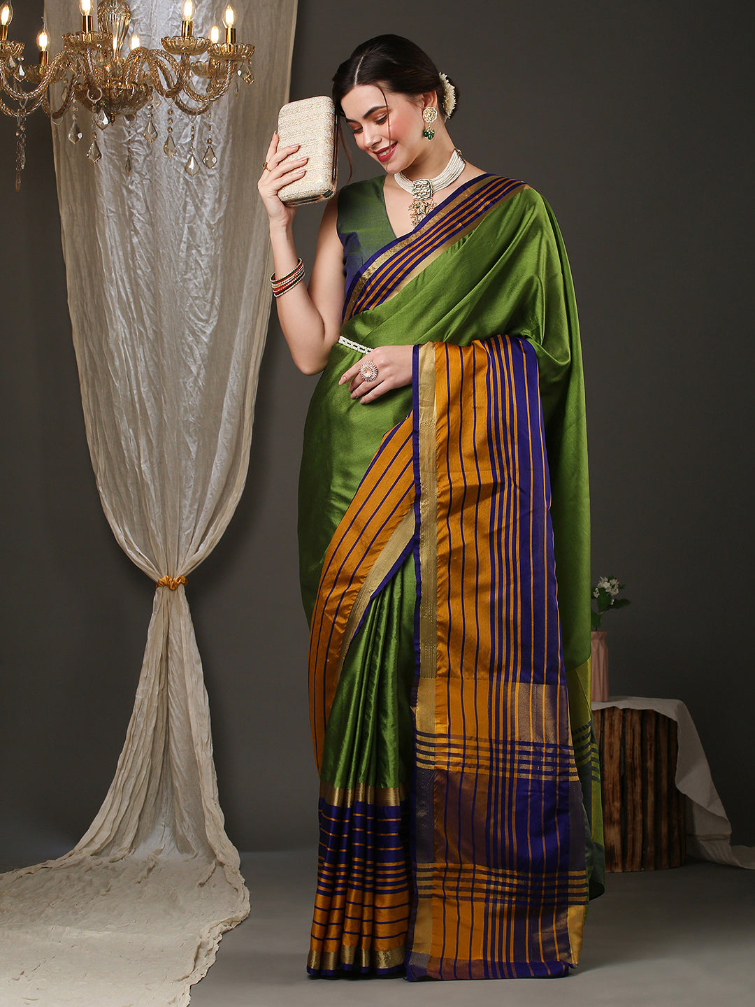 Aura Silk Green Woven Design Designer Saree With Blouse