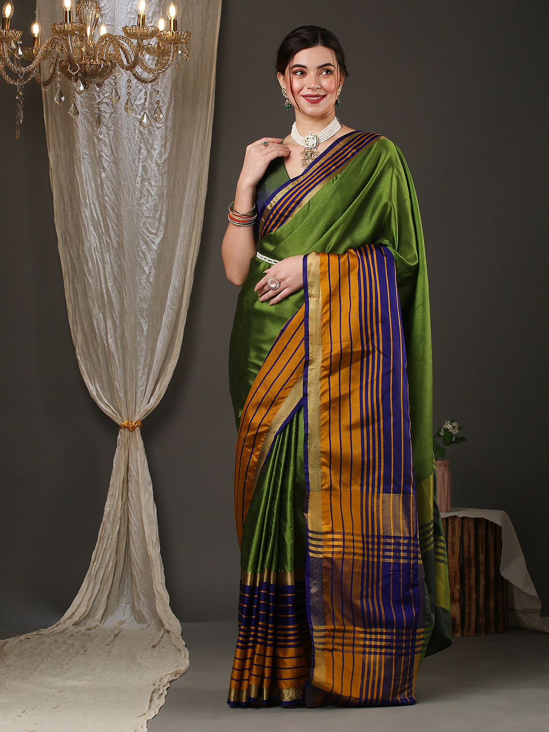 Aura Silk Green Woven Design Designer Saree With Blouse