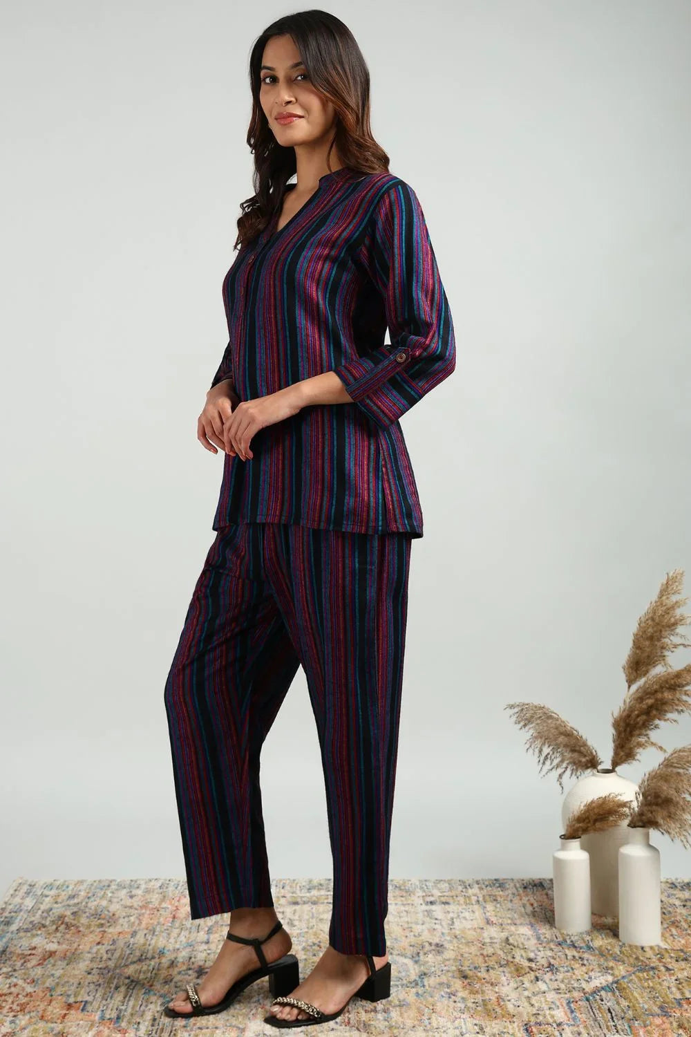 Black Striped Woollen Co-Ord Set