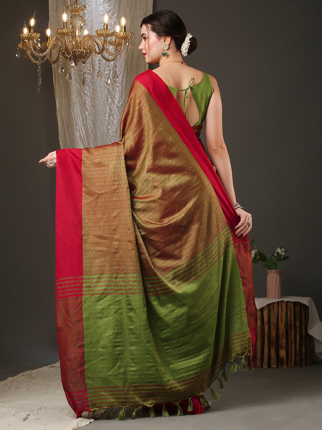 Aura Silk Maroon Woven Design Designer Saree With Blouse