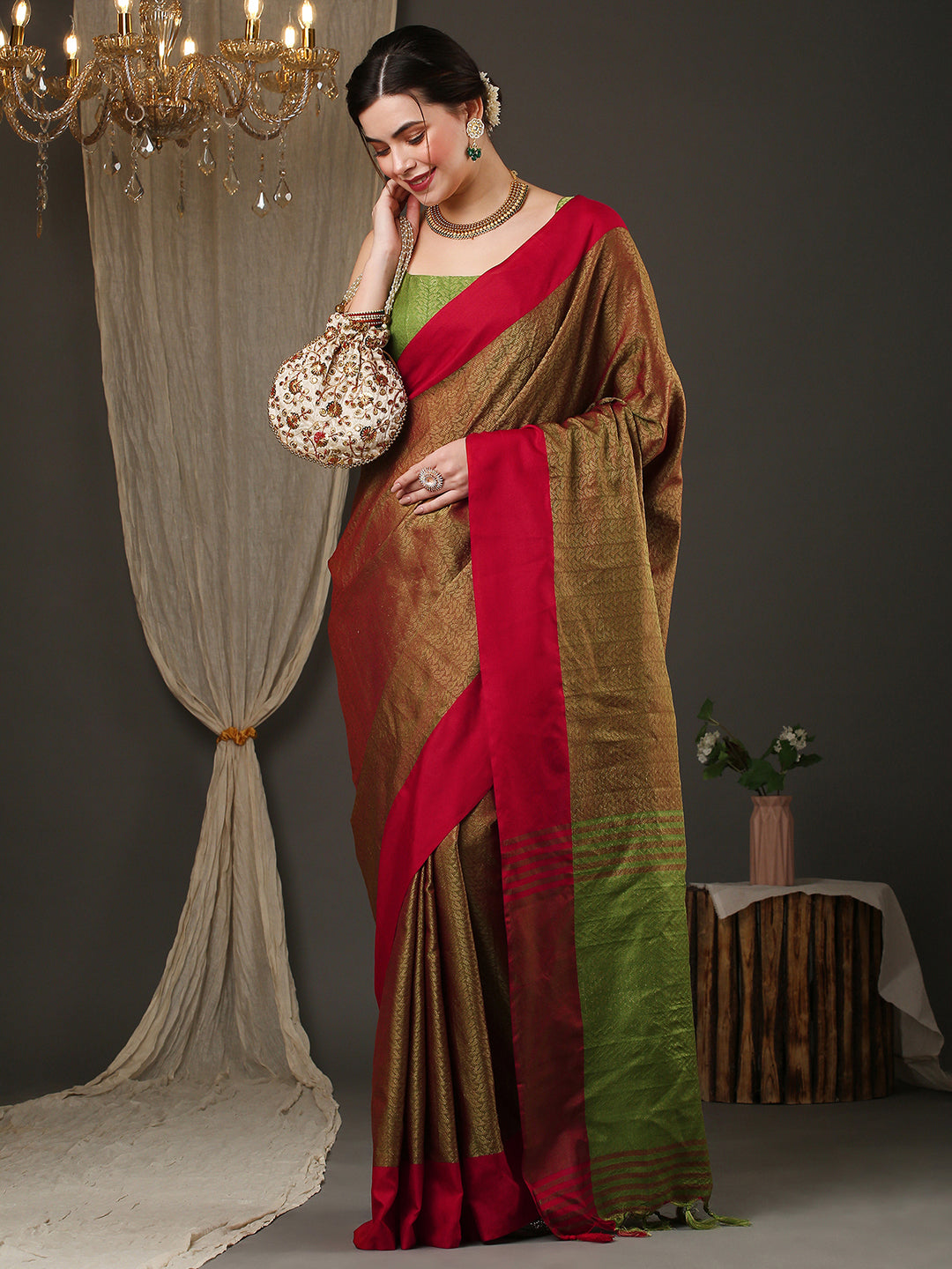 Aura Silk Maroon Woven Design Designer Saree With Blouse