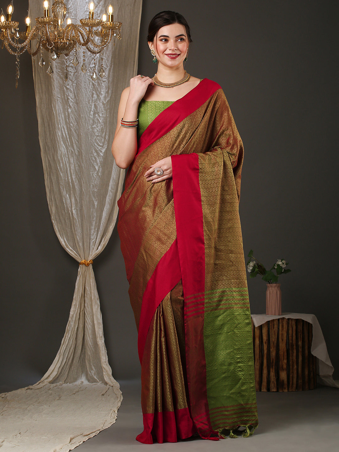 Aura Silk Maroon Woven Design Designer Saree With Blouse