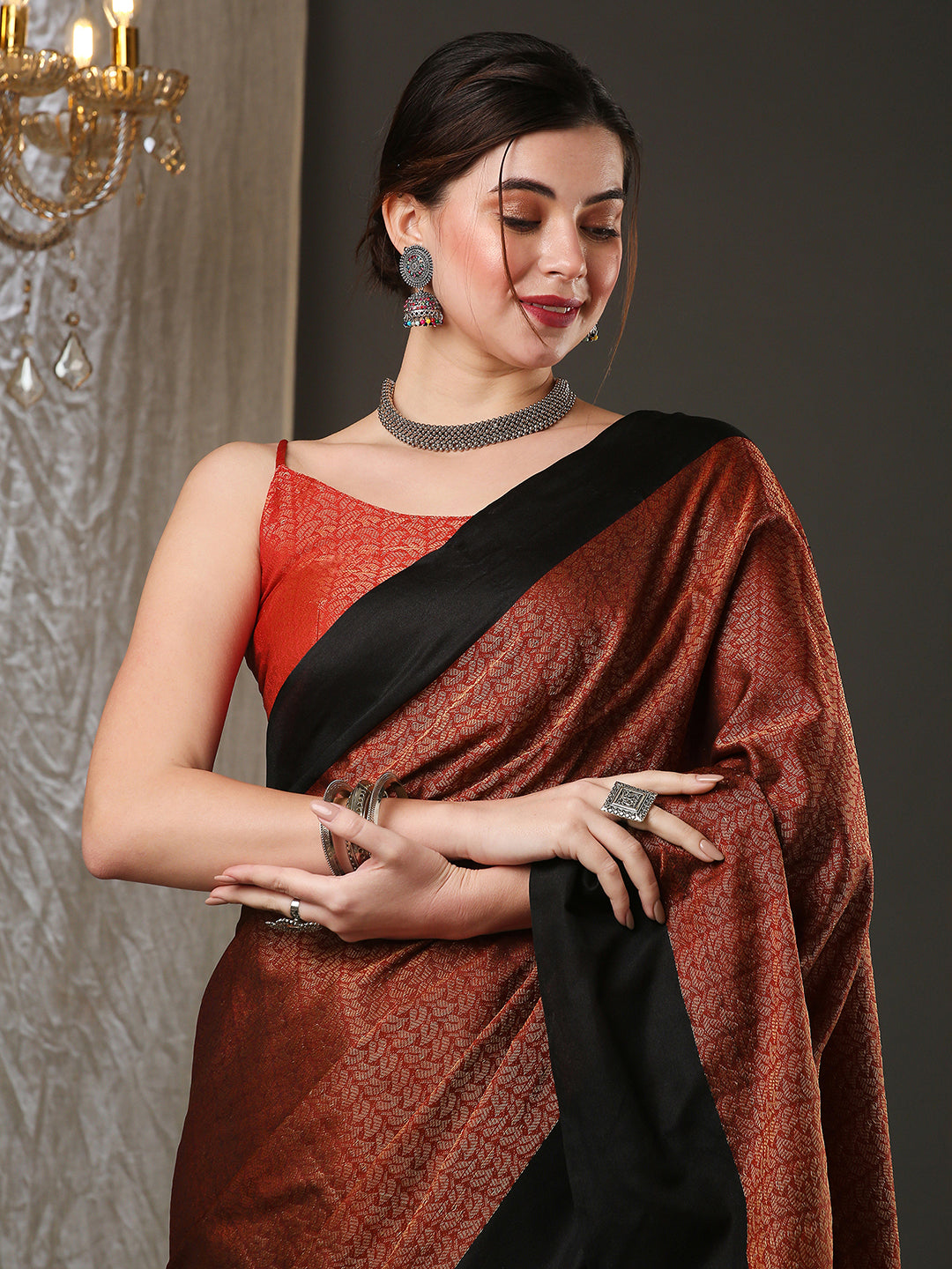 Aura Silk Brown Woven Design Designer Saree With Blouse