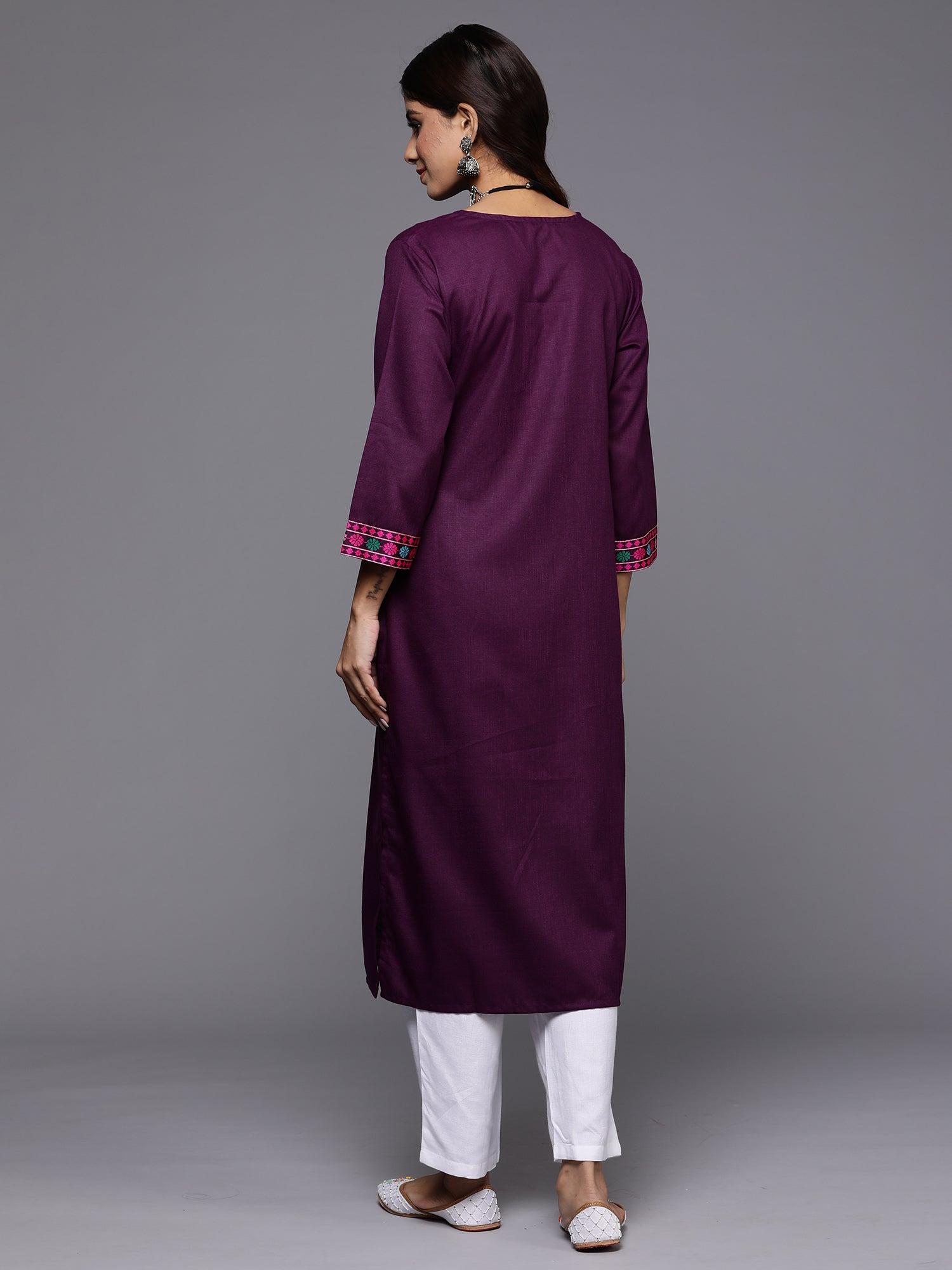 Purple Yoke Design Straight Casual Kurtas