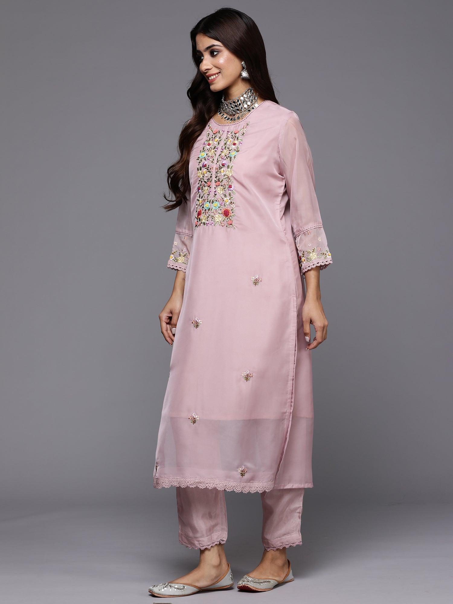 Muve Embroidered Straight Kurta Trousers With Dupatta Set