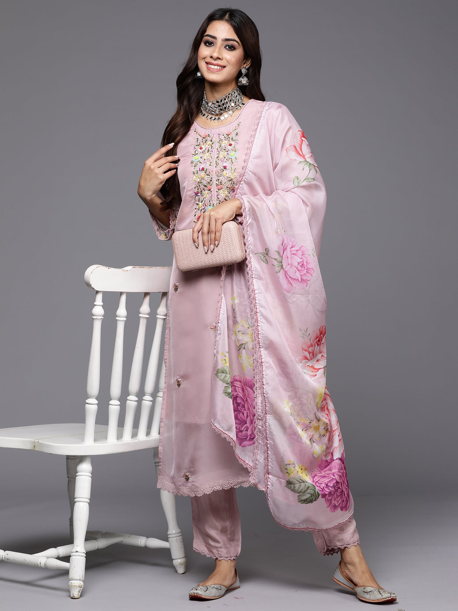 Muve Embroidered Straight Kurta Trousers With Dupatta Set