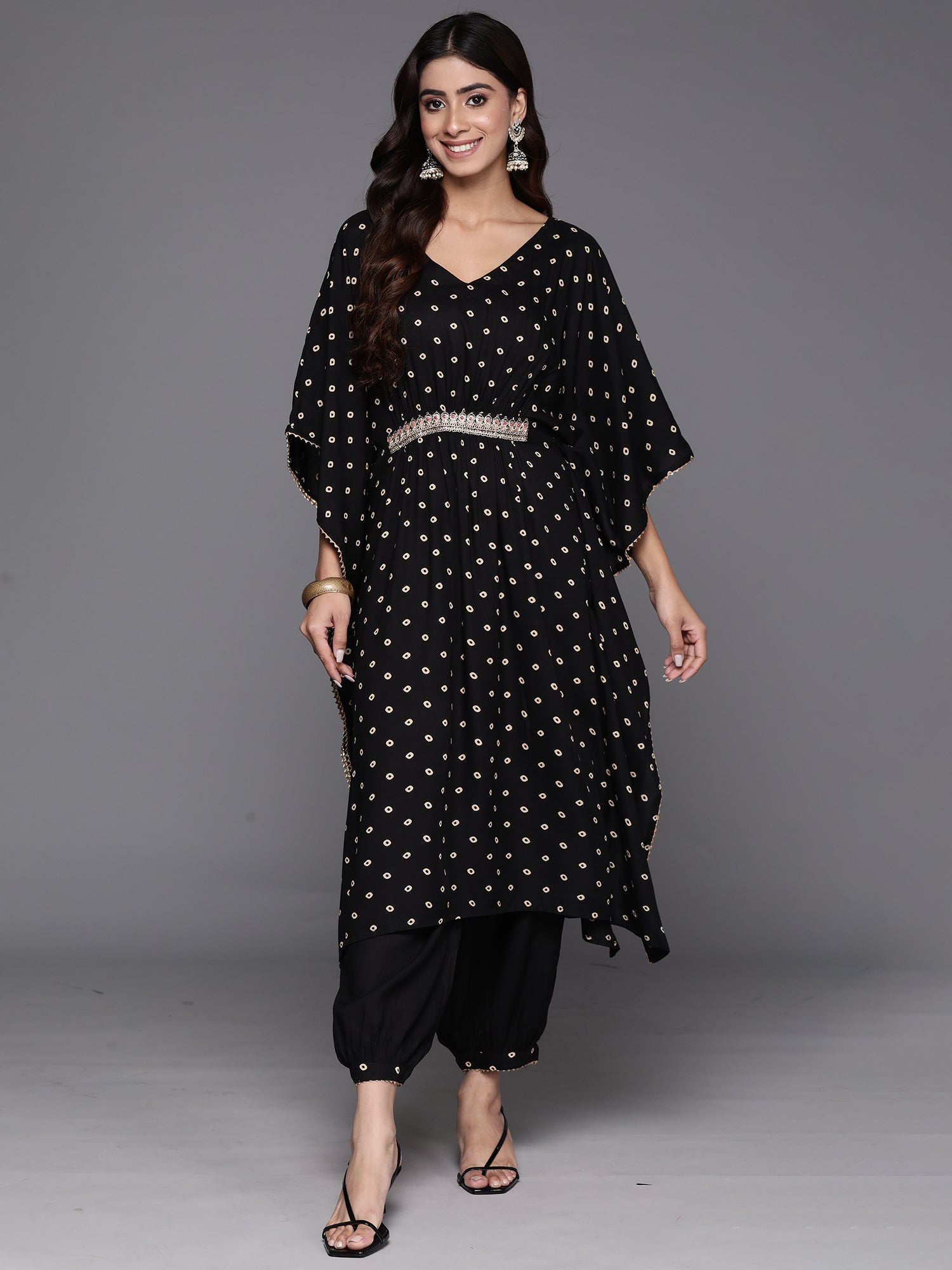 Black Embroidered Kaftan Kurta Salwar  Set