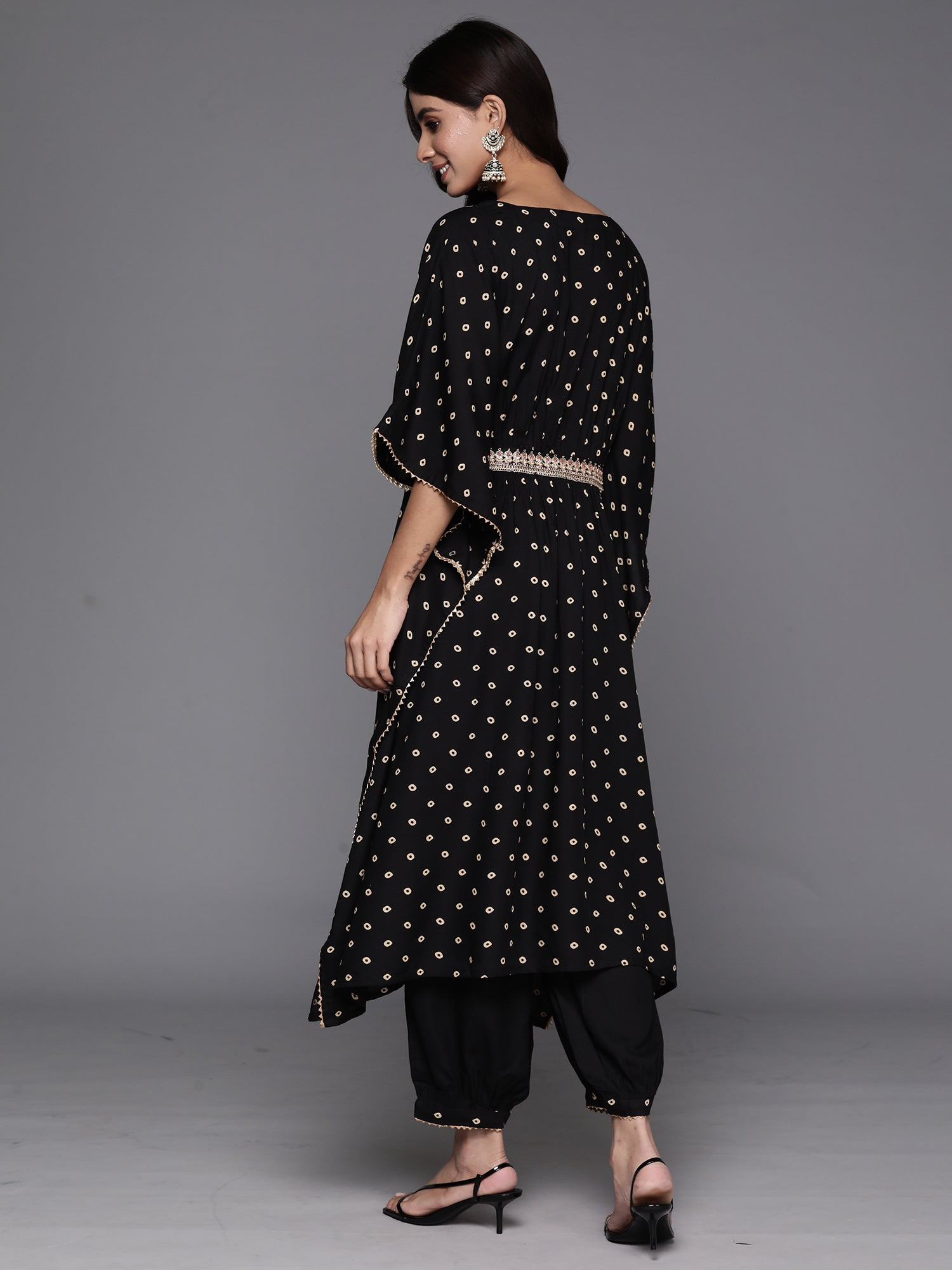 Black Embroidered Kaftan Kurta Salwar  Set