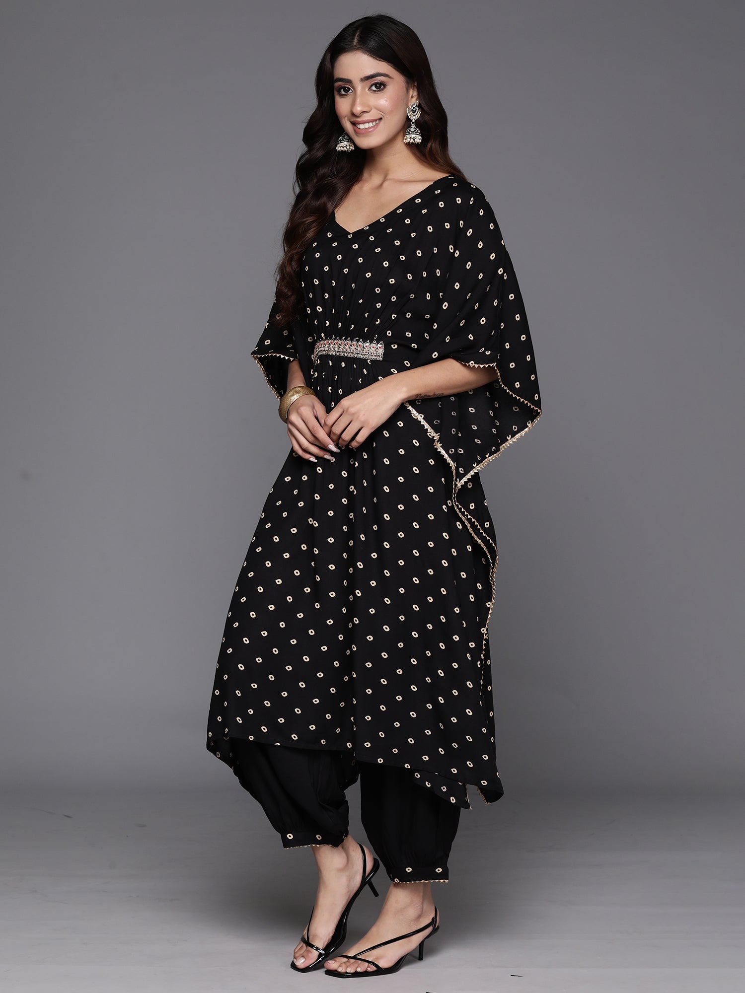 Black Embroidered Kaftan Kurta Salwar  Set