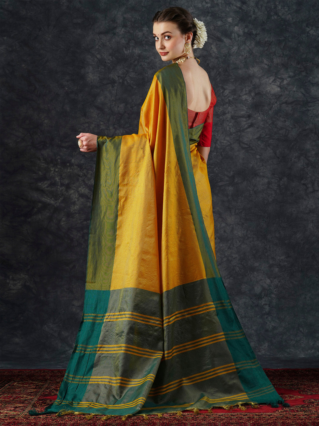 Aura Silk Yellow Woven Design Designer Saree With Blouse